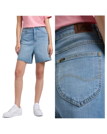 Blugi Scurti Dama,  Lee Stella Short, Regular Fit, Fermoar, Lungime Scurta, Denim Aspect, Buzunare Frontale Si La Spate, Bumbac, W28, Albastru, Albastru