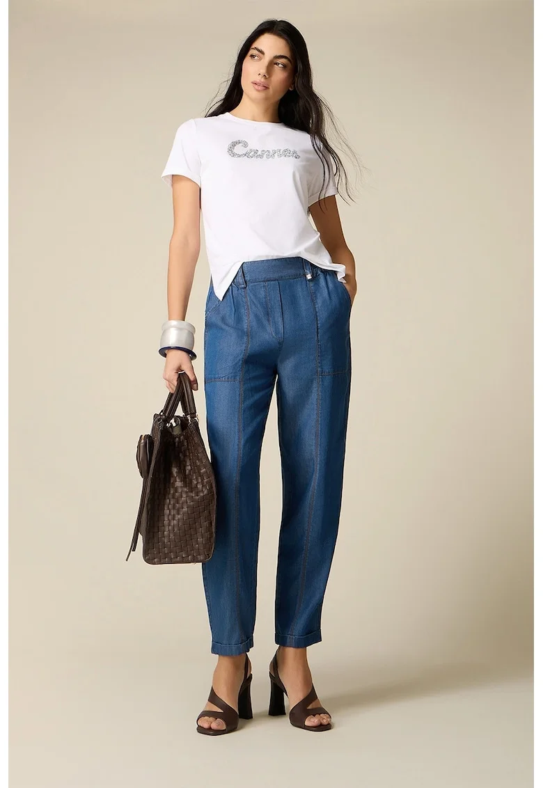 Pantaloni din denim cu talie inalta, Albastru pastel