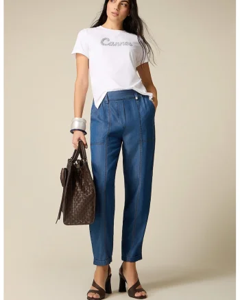 Pantaloni din denim cu talie inalta, Albastru pastel