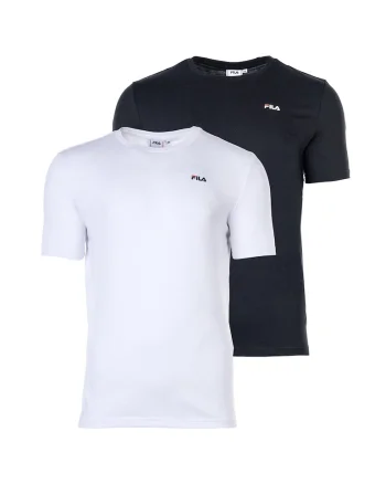 Set de tricouri cu decolteu la baza gatului si logo discret - 2 piese, Alb/Negru stins