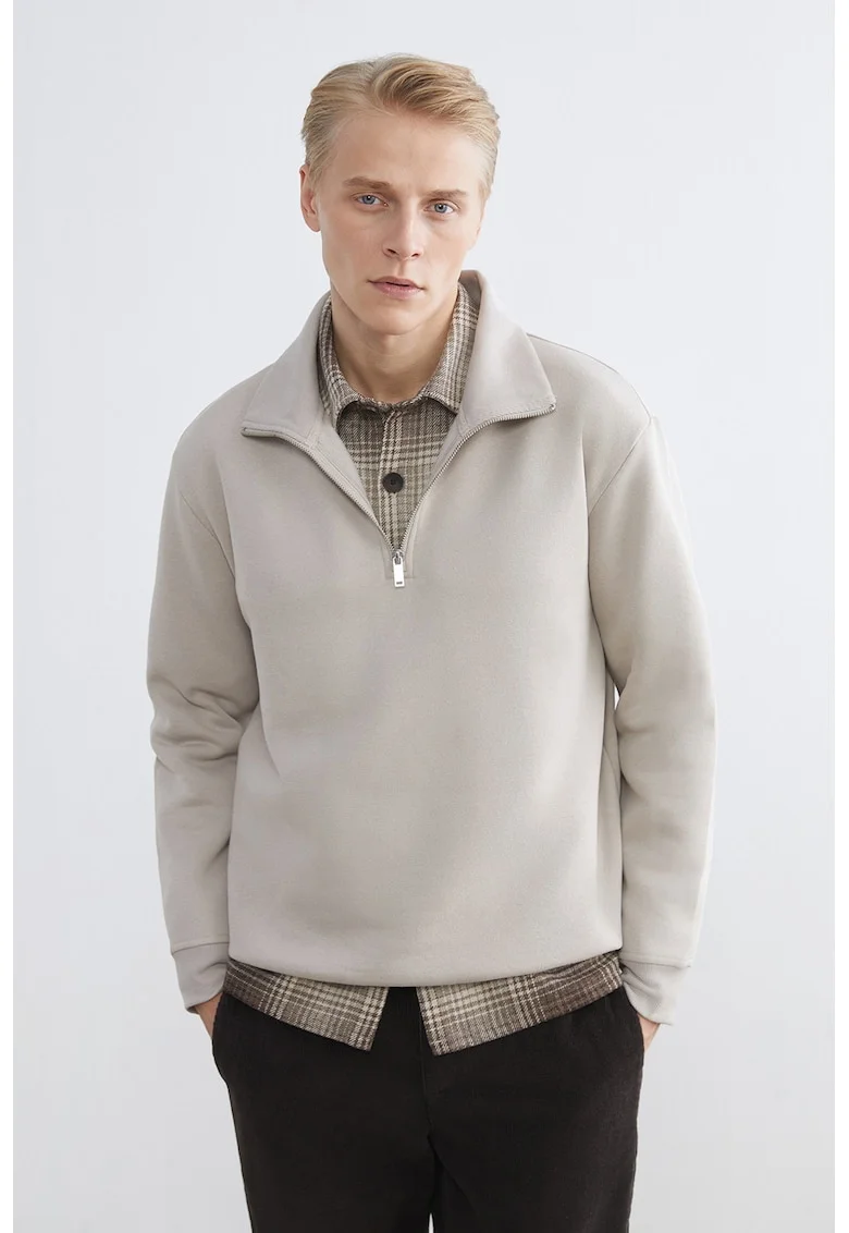 Bluza de trening cu fenta cu fermoar scurt, Bej deschis