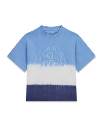 Tricou din bumbac cu decolteu la baza gatului si logo, Albastru pastel/Alb murdar