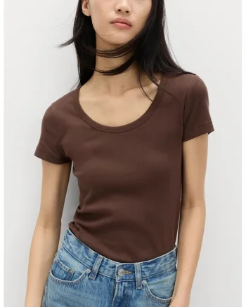 Tricou slim-fit cu decolteu rotund, Maro cognac