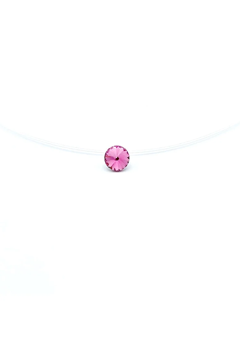 Colier fir transparent cu Cristal Swarovski in suport din Argint 925, reglabil 38-41 cm, Roz