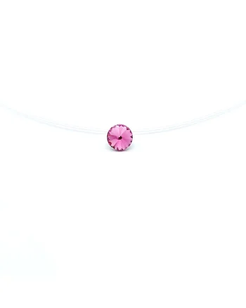 Colier fir transparent cu Cristal Swarovski in suport din Argint 925, reglabil 38-41 cm, Roz