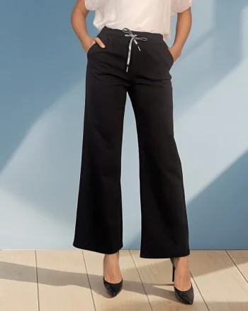 Pantaloni drepți bumbac cu șiret în talie negru - 25