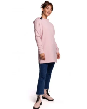 Pulover din tricot texturat cu tiv rotunjit. Bumbac/Poliester. Roz pal. 2XL/3XL