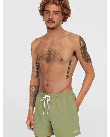 Pantaloni scurti uni de baie cu buzunare laterale, Alb optic/Verde sparanghel
