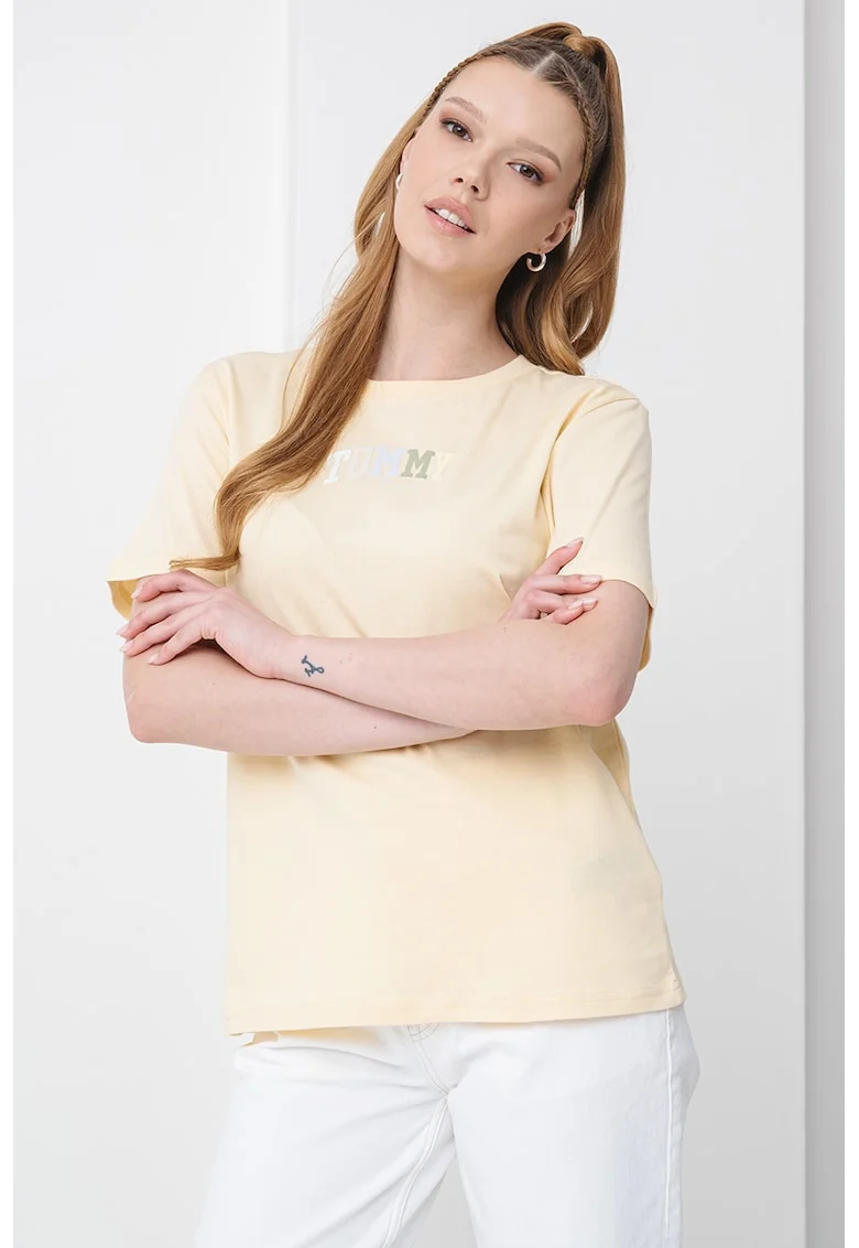 Tricou relaxed fit din bumbac Varsity, Galben pai