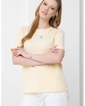 Tricou relaxed fit din bumbac Varsity, Galben pai