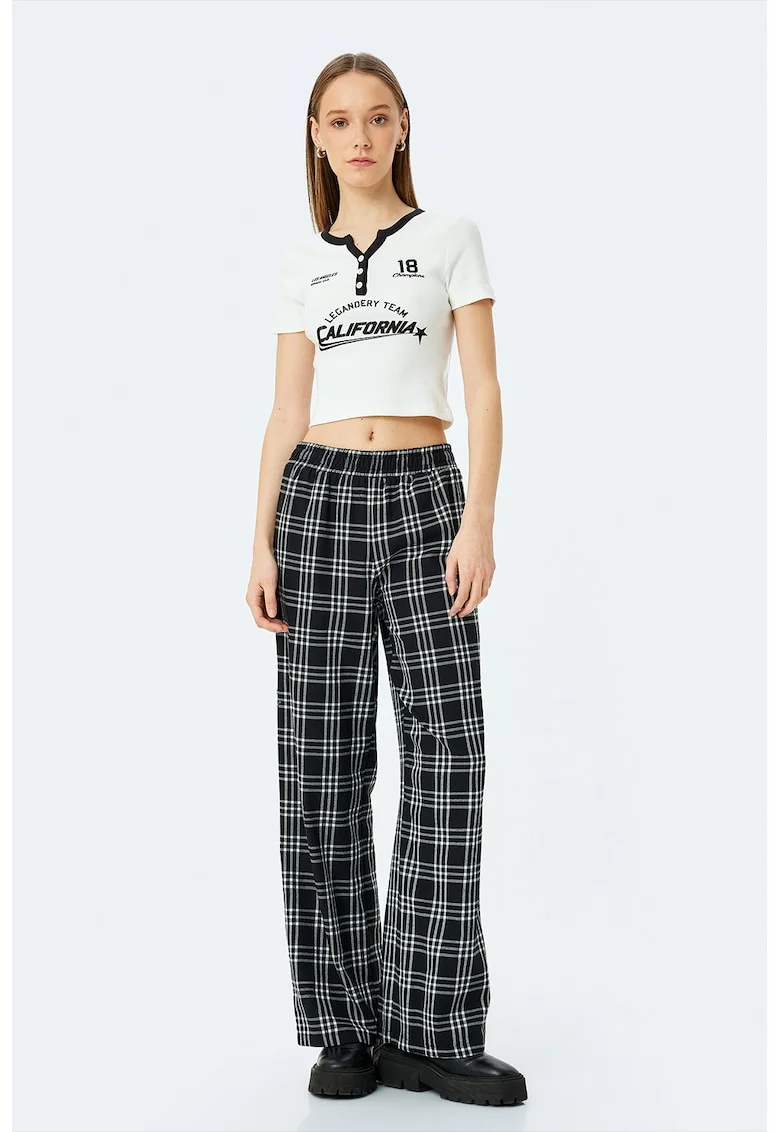 Tricou crop slim fit, Alb/Negru