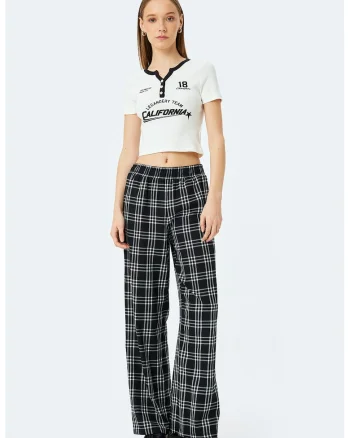 Tricou crop slim fit, Alb/Negru