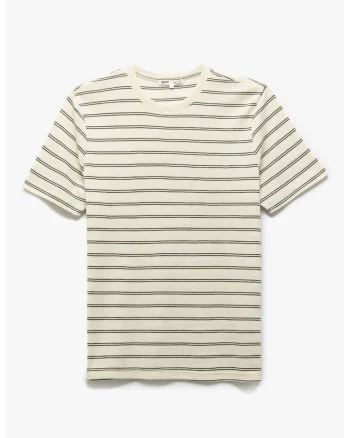Tricou cu decolteu la baza gatului si model in dungi, Negru/Crem