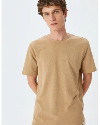 Tricou uni cu decolteu la baza gatului, Maro nisip