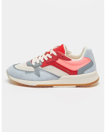 Pantofi sport cu insertii de piele intoarsa Vivi, Rosu/Alb murdar/Albastru