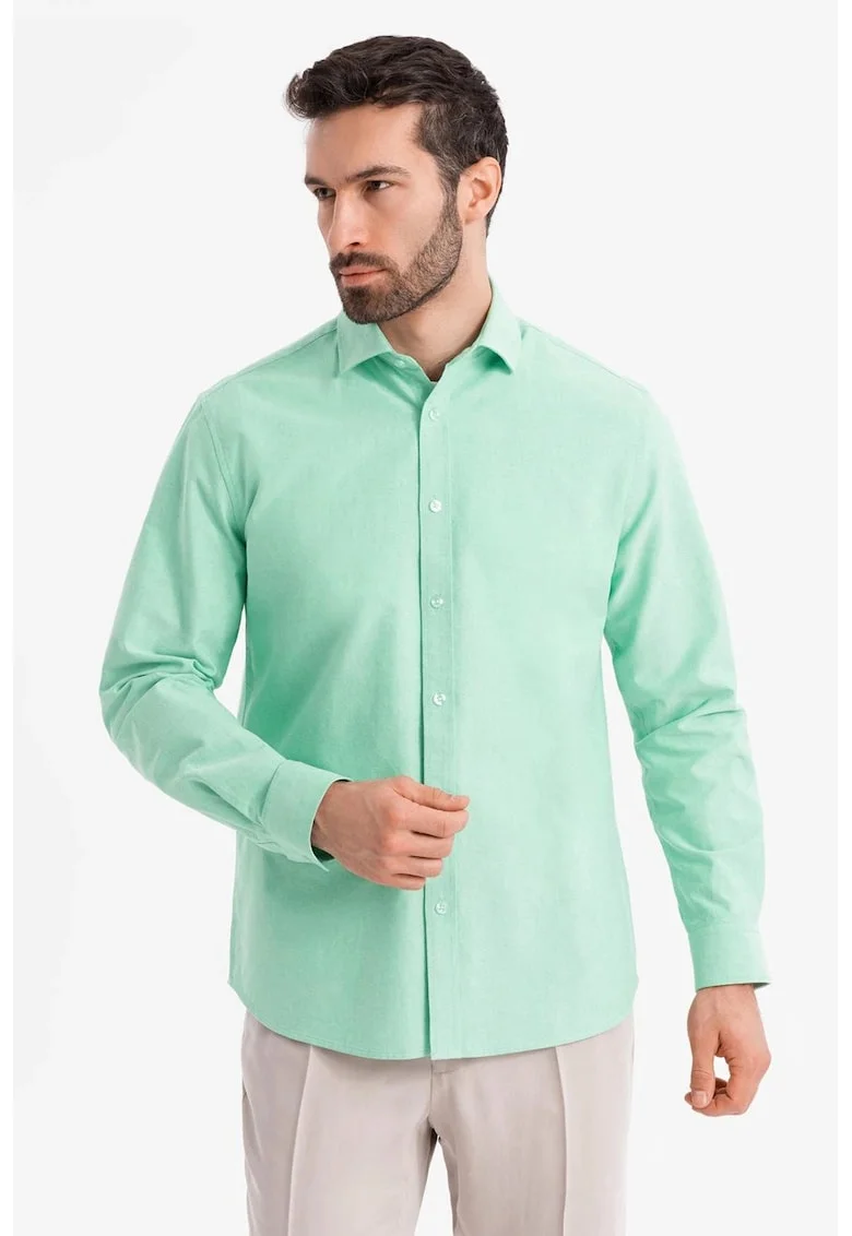 Camasa din bumbac cu model uni, Verde menta