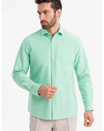 Camasa din bumbac cu model uni, Verde menta