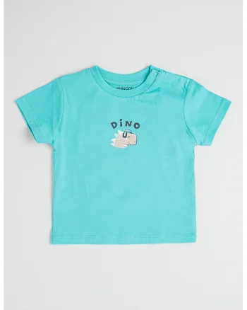 Tricou cu decolteu la baza gatului si imprimeu grafic, Negru/Turcoaz/Bej