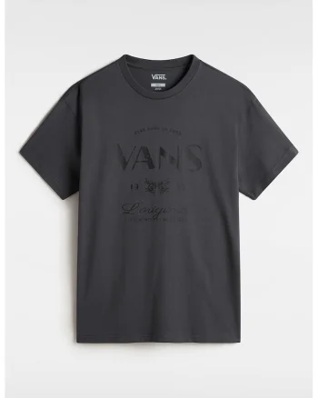 Tricou cu imprimeu si decolteu la baza gatului, Gri inchis