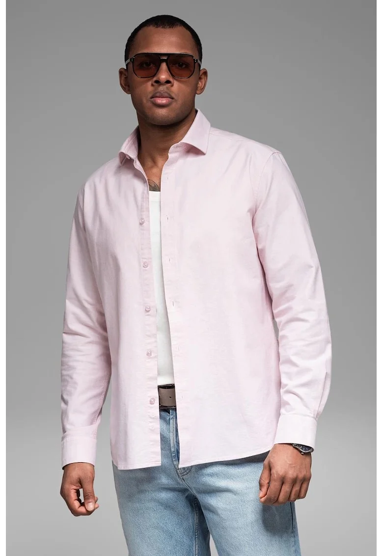 Camasa din bumbac cu model uni, Roz pastel