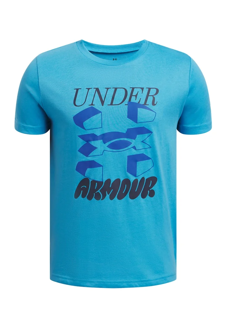 Tricou din amestec de bumbac cu imprimeu logo, Negru/Albastru