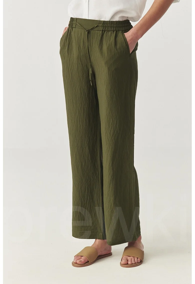 Pantaloni uni cu snur in talie, Verde masliniu
