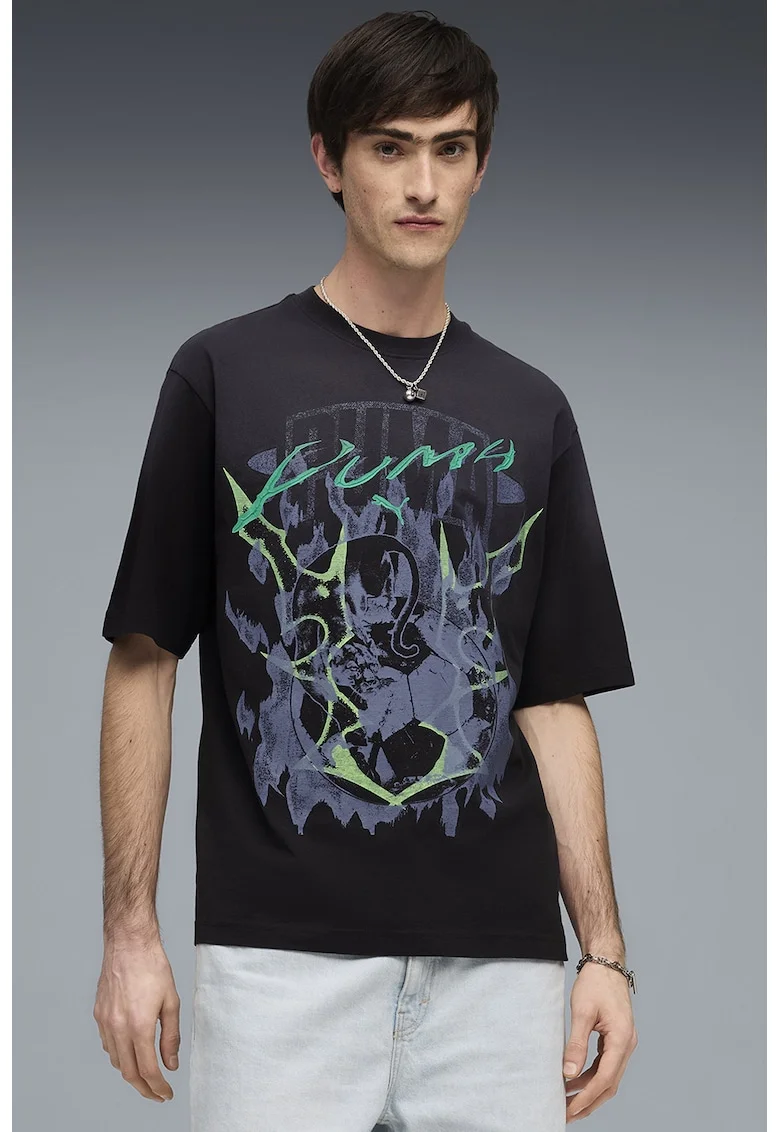 Tricou lejer cu imprimeu grafic, Negru