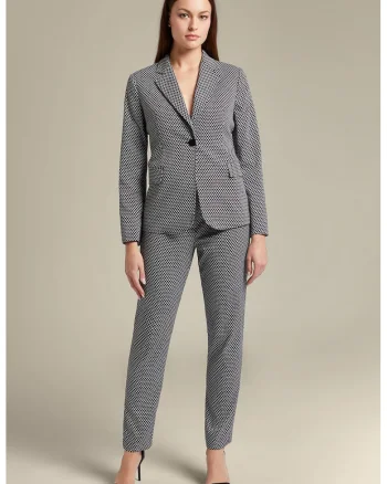 Pantaloni conici cu talie medie, Alb/Bleumarin