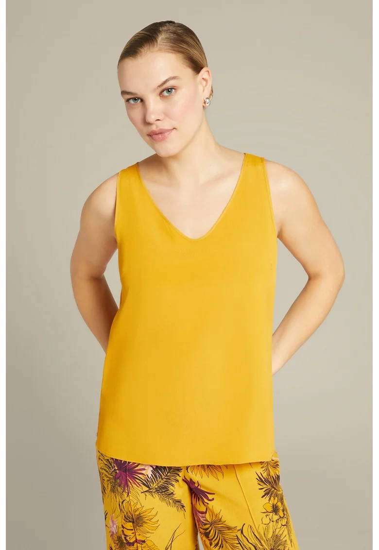Bluza uni cu decolteu in V, Galben sofran