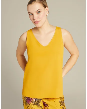 Bluza uni cu decolteu in V, Galben sofran