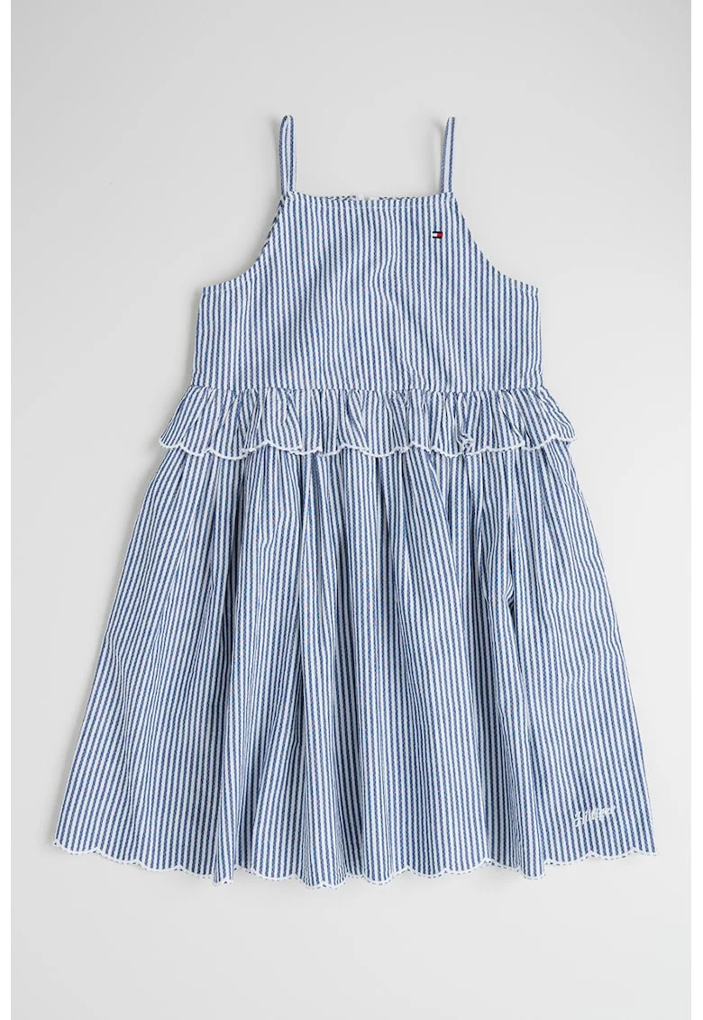 Rochie de bumbac organic cu dungi, Alb/Bleumarin