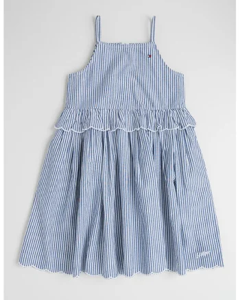 Rochie de bumbac organic cu dungi, Alb/Bleumarin