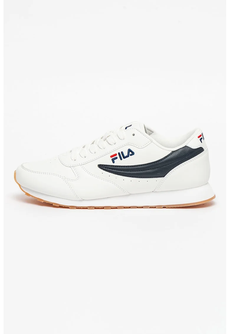 Pantofi sport de piele ecologica cu logo brodat Orbit Low, Alb/Bleumarin