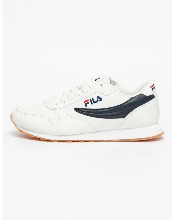 Pantofi sport de piele ecologica cu logo brodat Orbit Low, Alb/Bleumarin