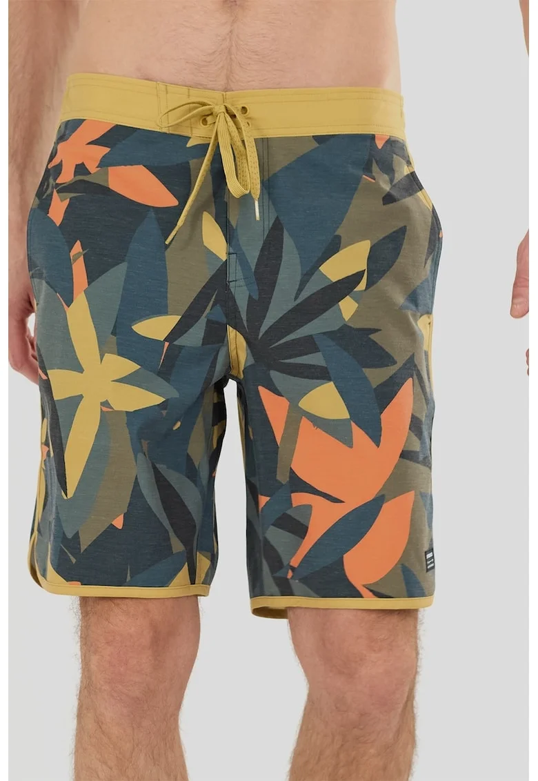 Pantaloni scurti de baie cu model tropical, Portocaliu/Verde masliniu