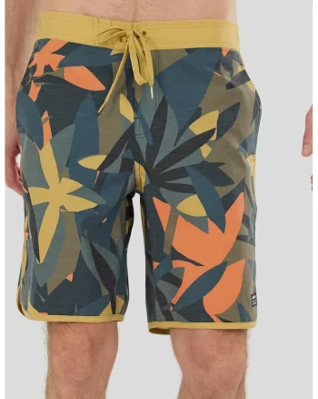 Pantaloni scurti de baie cu model tropical, Portocaliu/Verde masliniu