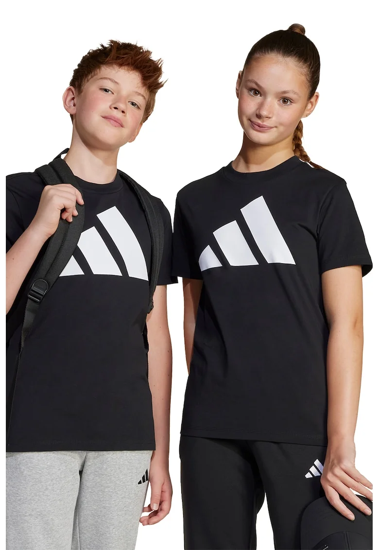 Tricou din bumbac cu imprimeu logo cauciucat, Negru/Alb optic