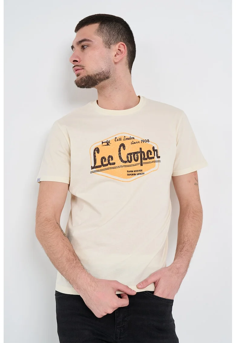 Tricou cu imprimeu logo, Bej deschis