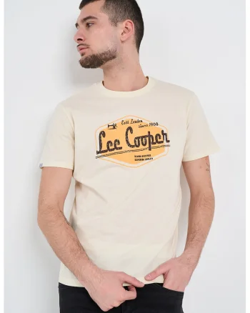 Tricou cu imprimeu logo, Bej deschis