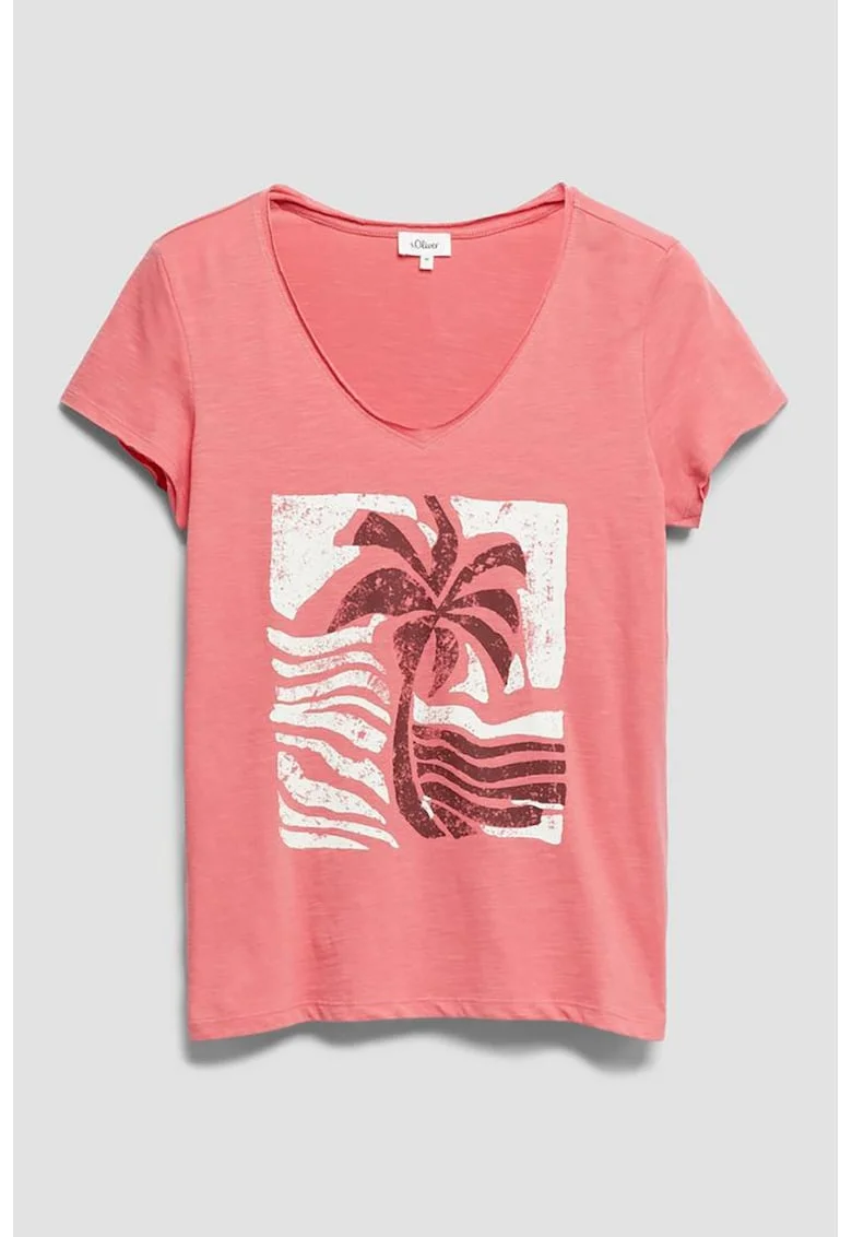 Tricou cu imprimeu tropical, Roz