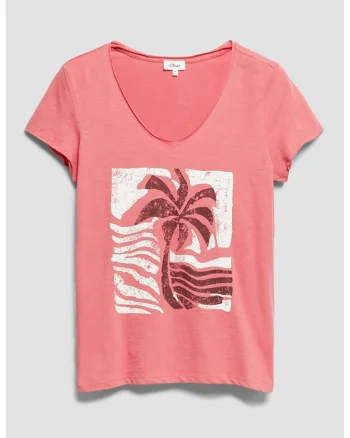 Tricou cu imprimeu tropical, Roz