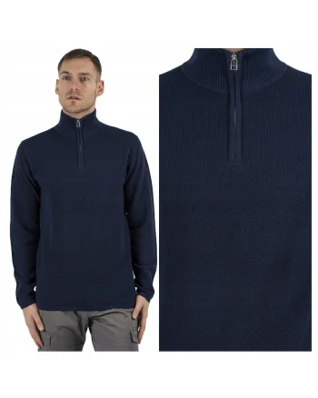 Pulover Barbati,  Langdon Half Zip, Regular Fit, Maneci Lungi, Guler Inalt, Design Simplu, Bumbac, 3XL, Albastru, Albastru