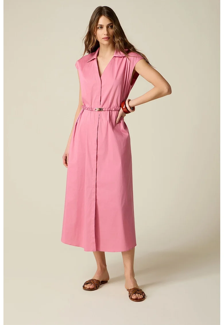 Rochie evazata cu guler ascutit, Roz pastel