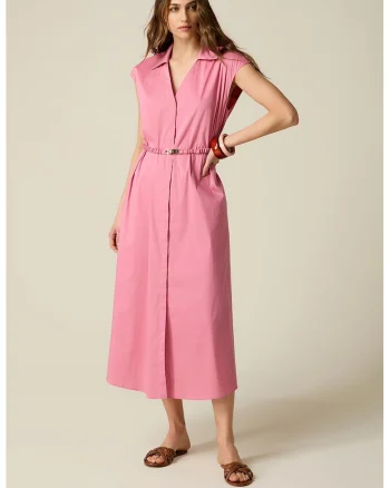 Rochie evazata cu guler ascutit, Roz pastel