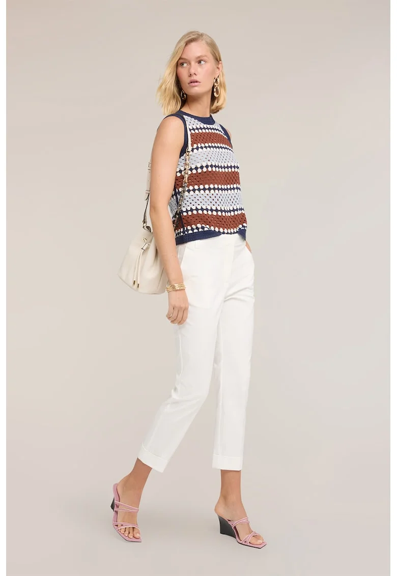 Pantaloni crop din amestec de bumbac, Alb