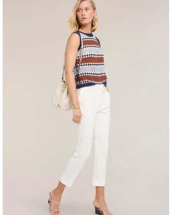 Pantaloni crop din amestec de bumbac, Alb