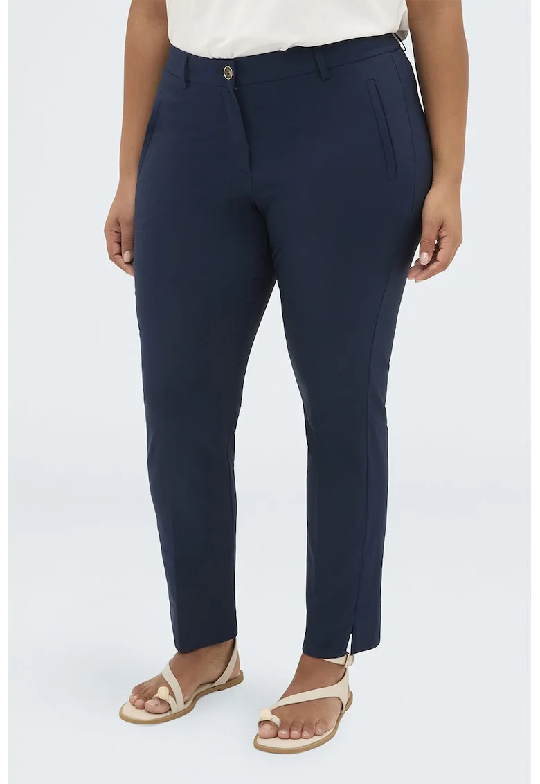 Pantaloni uni slim fit cu talie inalta, Bleumarin
