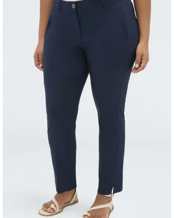 Pantaloni uni slim fit cu talie inalta, Bleumarin