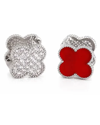 Cercei  argintii trifoi din otel inoxidabil suflat cu aur 18k, cu zirconii, 1.6x1.6cm