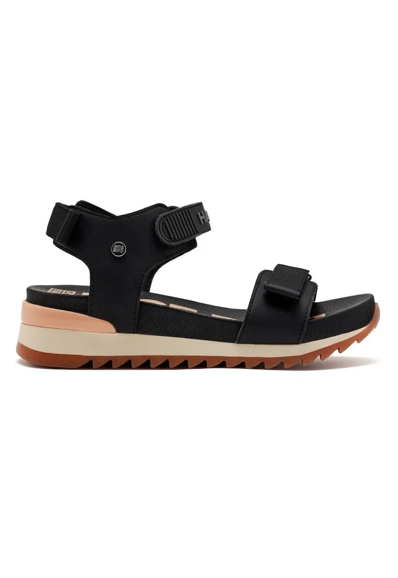 Sandale din piele ecologica cu inchidere velcro, Negru